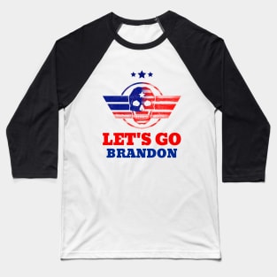 Lets Go Brandon USA Skull Flag Distressed Baseball T-Shirt